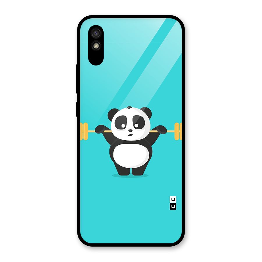 Cute Weightlifting Panda Glass Back Case for Redmi 9A
