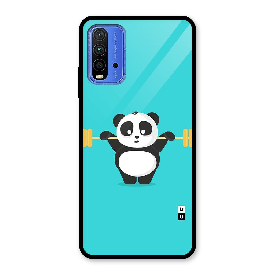 Cute Weightlifting Panda Glass Back Case for Redmi 9 Power