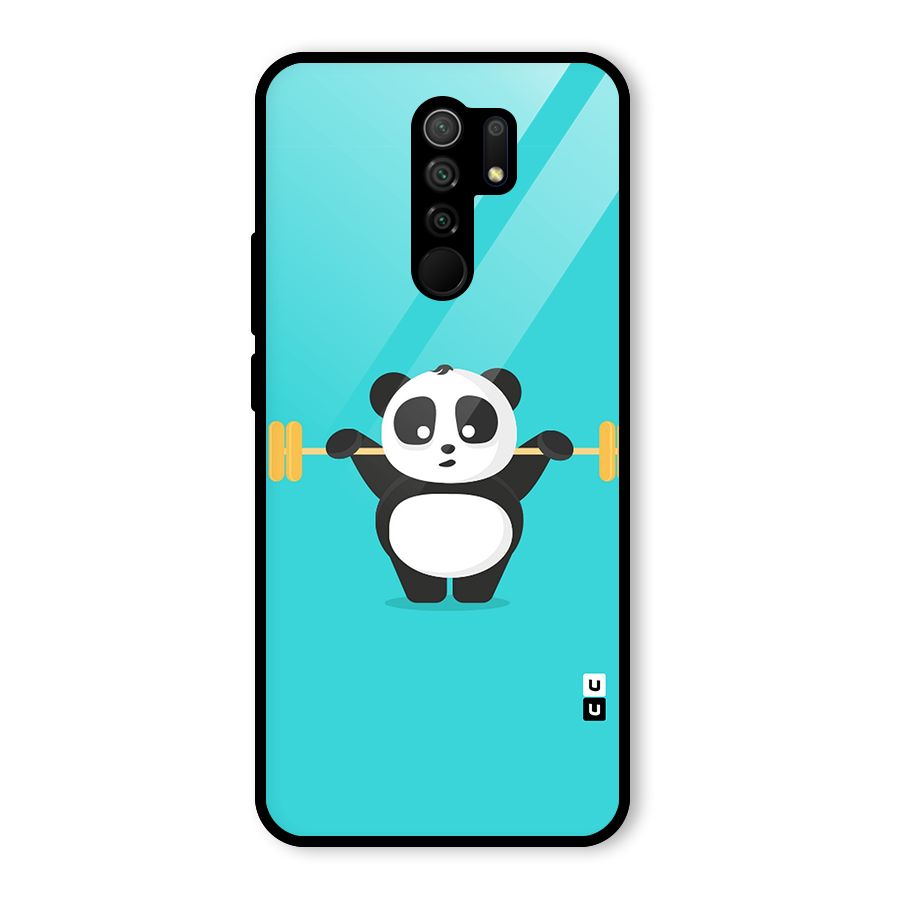 Cute Weightlifting Panda Glass Back Case for Redmi 9 Prime