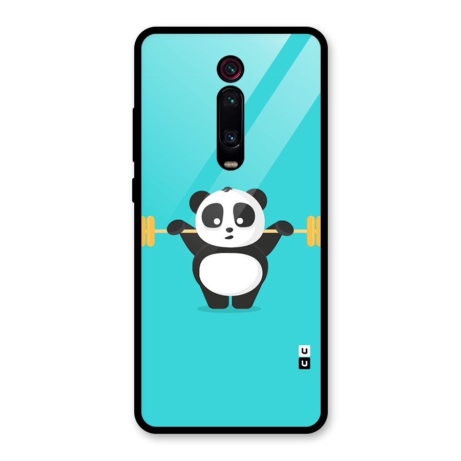 Cute Weightlifting Panda Glass Back Case for Redmi K20