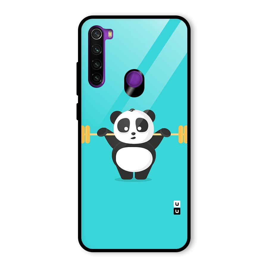 Cute Weightlifting Panda Glass Back Case for Redmi Note 8