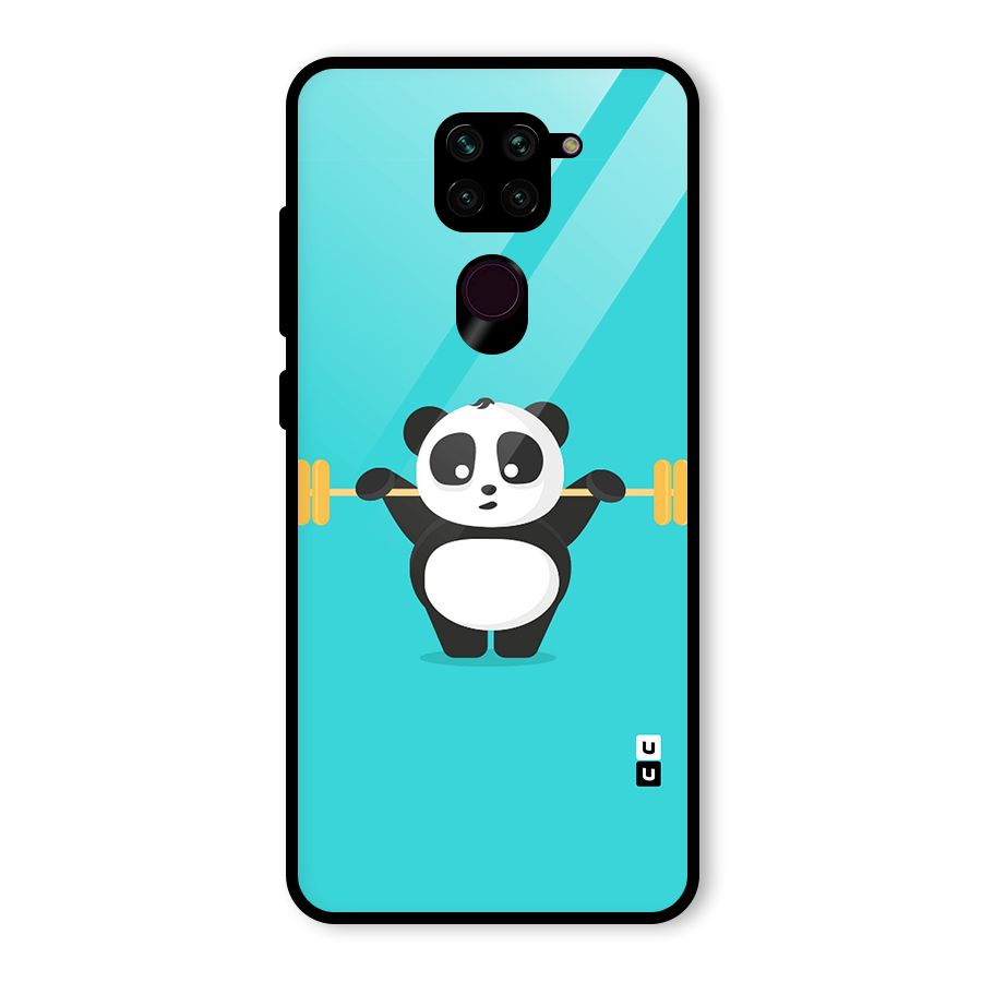 Cute Weightlifting Panda Glass Back Case for Redmi Note 9