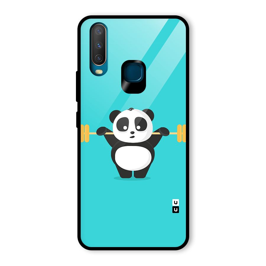 Cute Weightlifting Panda Glass Back Case for Vivo U10