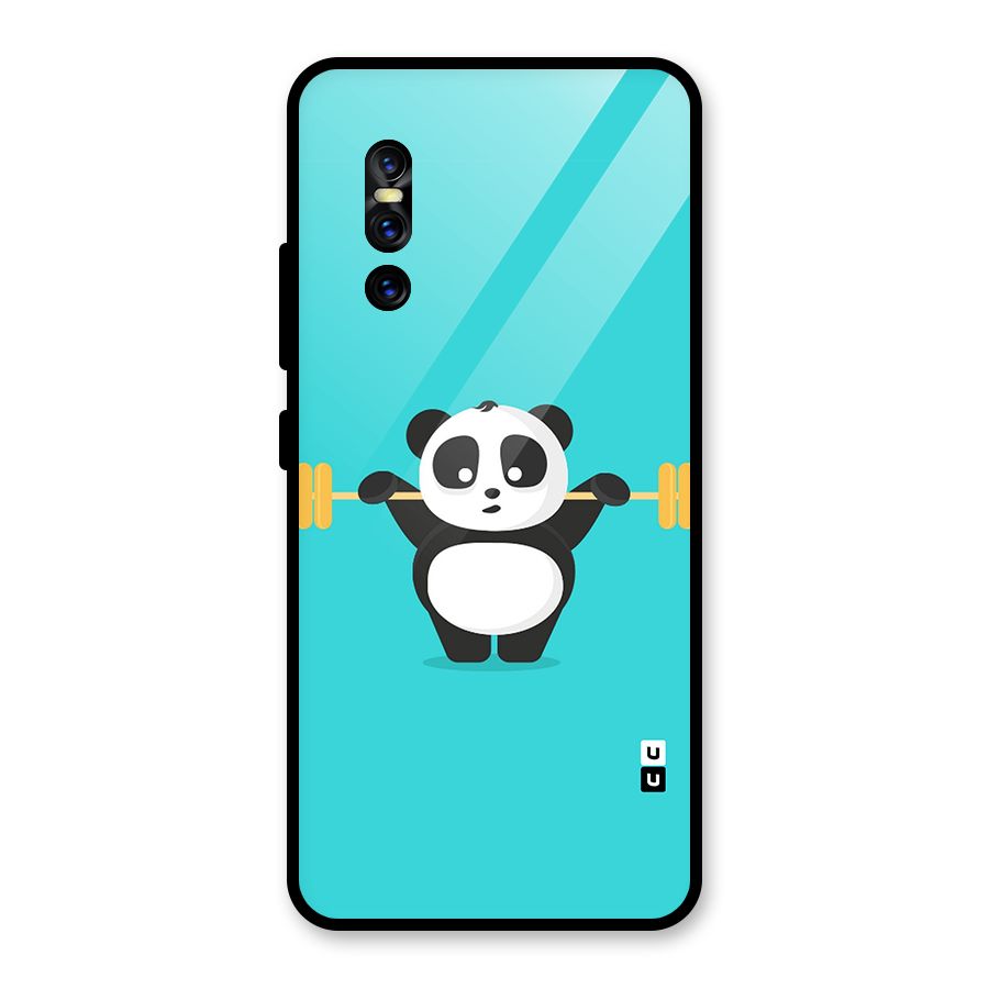 Cute Weightlifting Panda Glass Back Case for Vivo V15 Pro