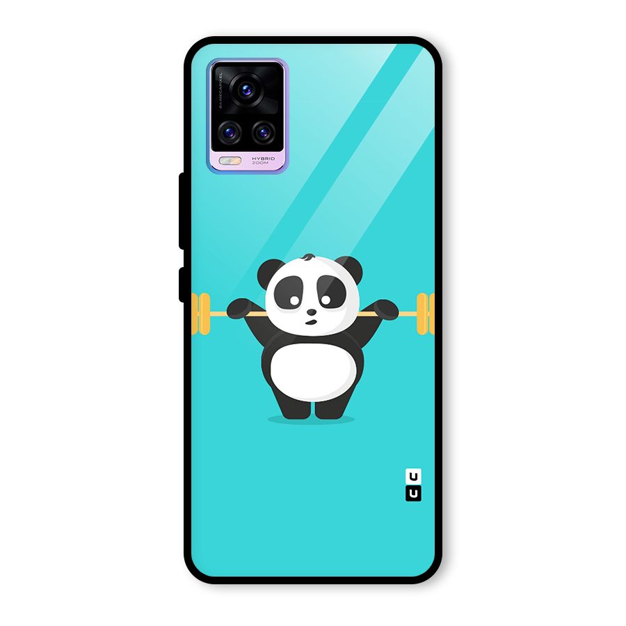 Cute Weightlifting Panda Glass Back Case for Vivo V20 Pro