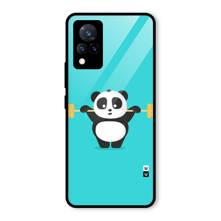 Cute Weightlifting Panda Glass Back Case for Vivo V21 5G