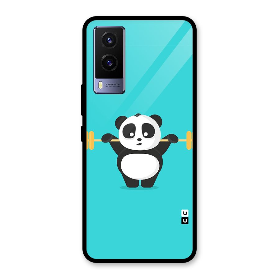 Cute Weightlifting Panda Glass Back Case for Vivo V21e 5G