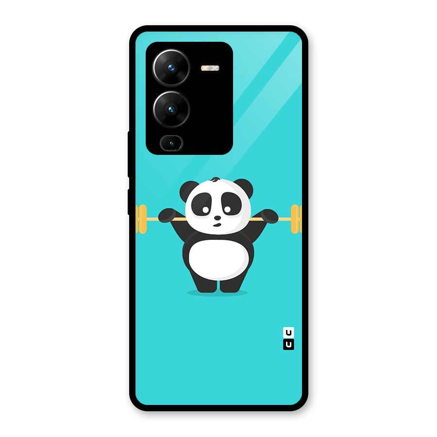 Cute Weightlifting Panda Glass Back Case for Vivo V25 Pro