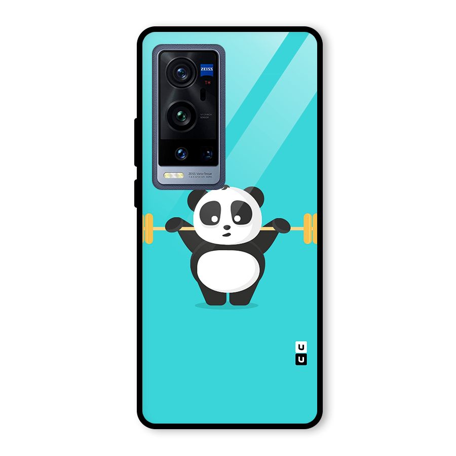 Cute Weightlifting Panda Glass Back Case for Vivo X60 Pro Plus