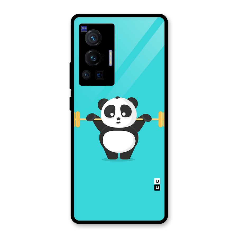 Cute Weightlifting Panda Glass Back Case for Vivo X70 Pro