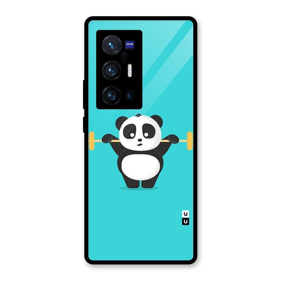 Cute Weightlifting Panda Glass Back Case for Vivo X70 Pro Plus