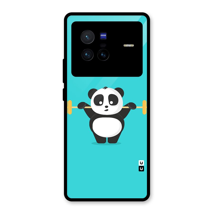 Cute Weightlifting Panda Glass Back Case for Vivo X80