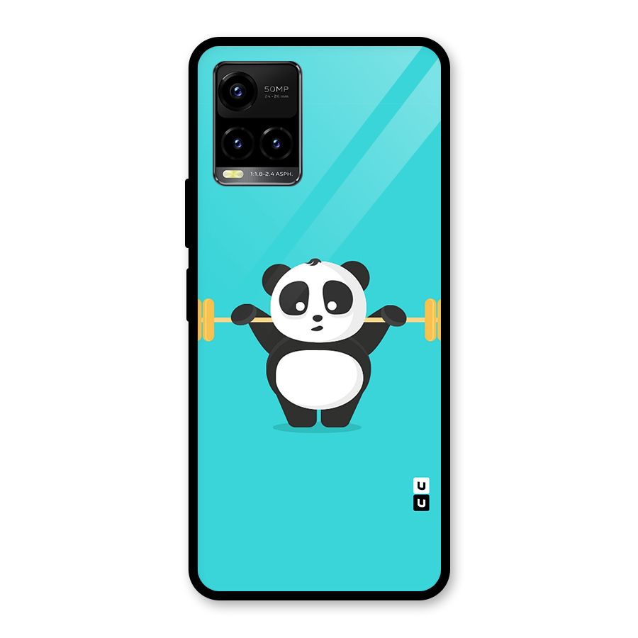 Cute Weightlifting Panda Glass Back Case for Vivo Y21A