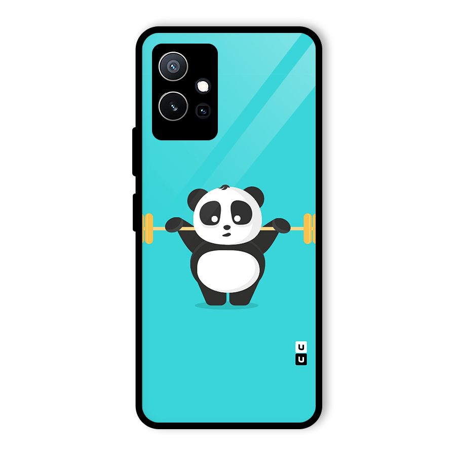 Cute Weightlifting Panda Glass Back Case for Vivo Y75 5G