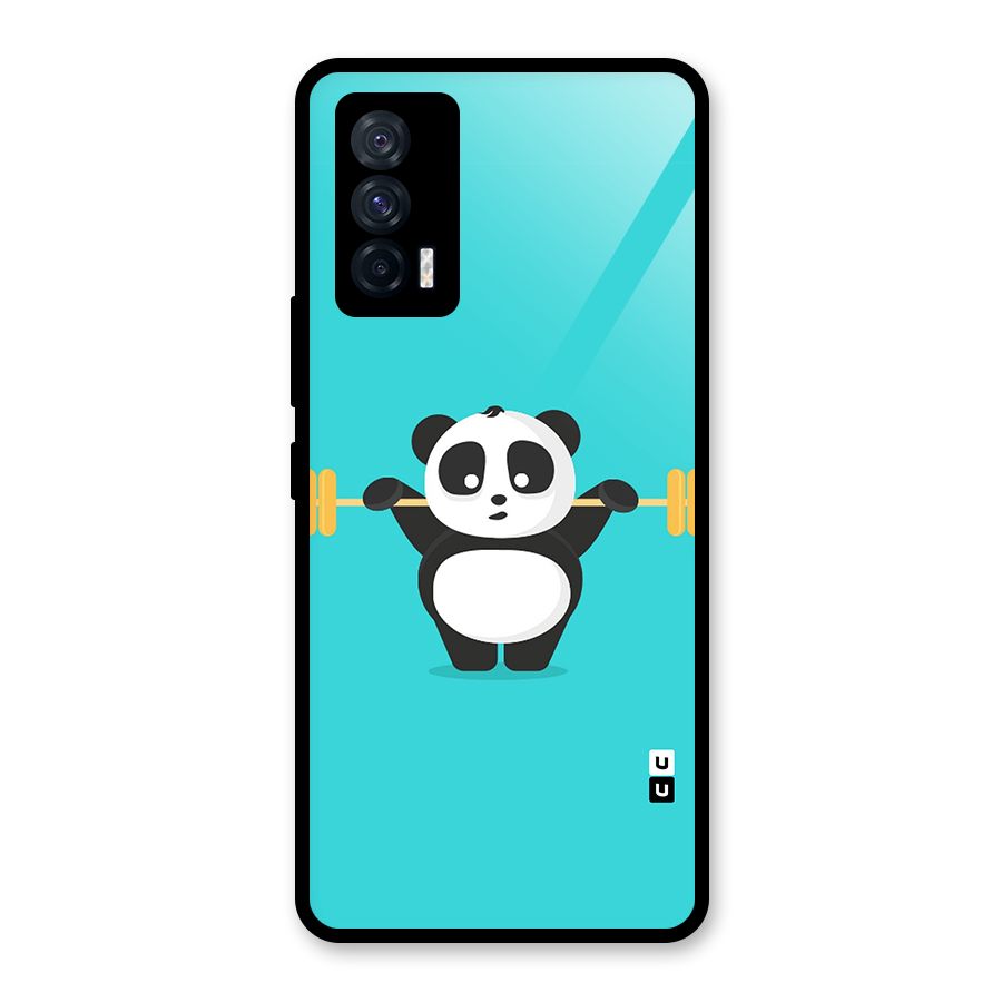 Cute Weightlifting Panda Glass Back Case for Vivo iQOO 7 5G