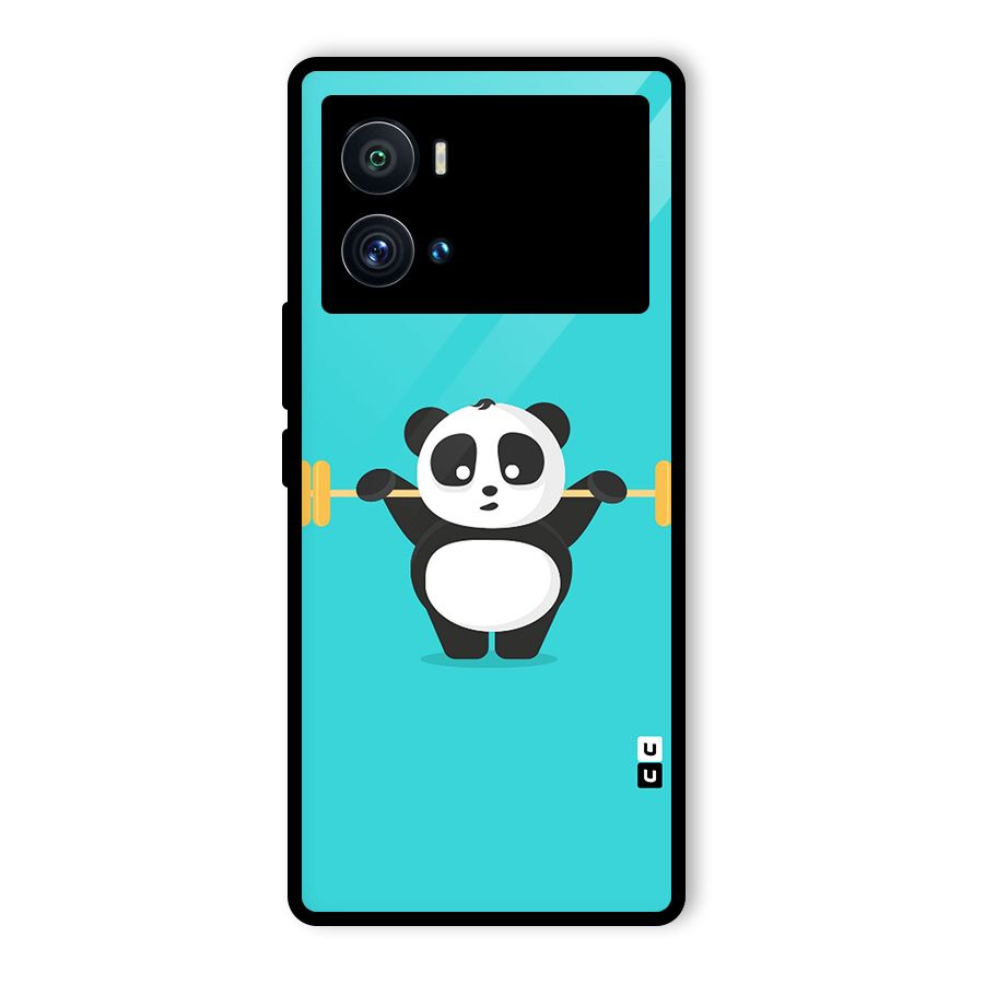 Cute Weightlifting Panda Glass Back Case for Vivo iQOO 9 Pro