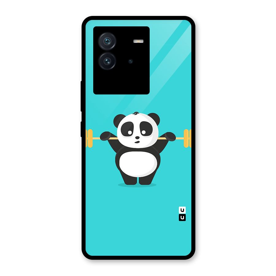 Cute Weightlifting Panda Glass Back Case for Vivo iQOO Neo 6 5G