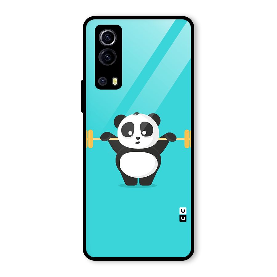 Cute Weightlifting Panda Glass Back Case for Vivo iQOO Z3