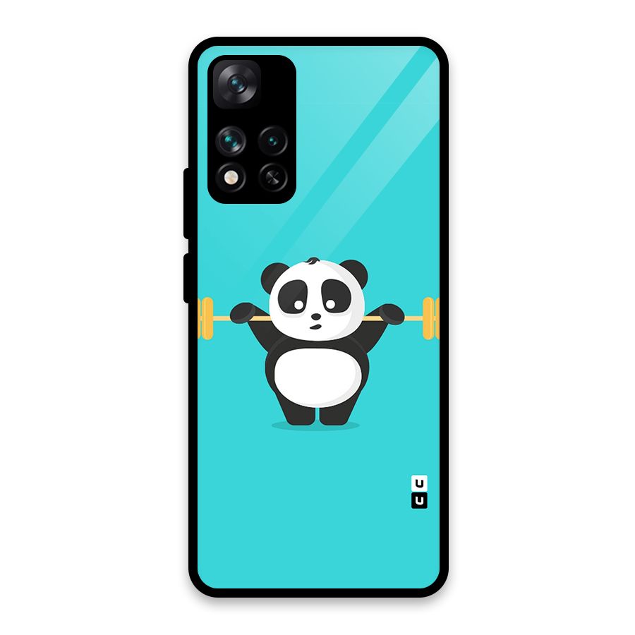 Cute Weightlifting Panda Glass Back Case for Xiaomi 11i HyperCharge 5G