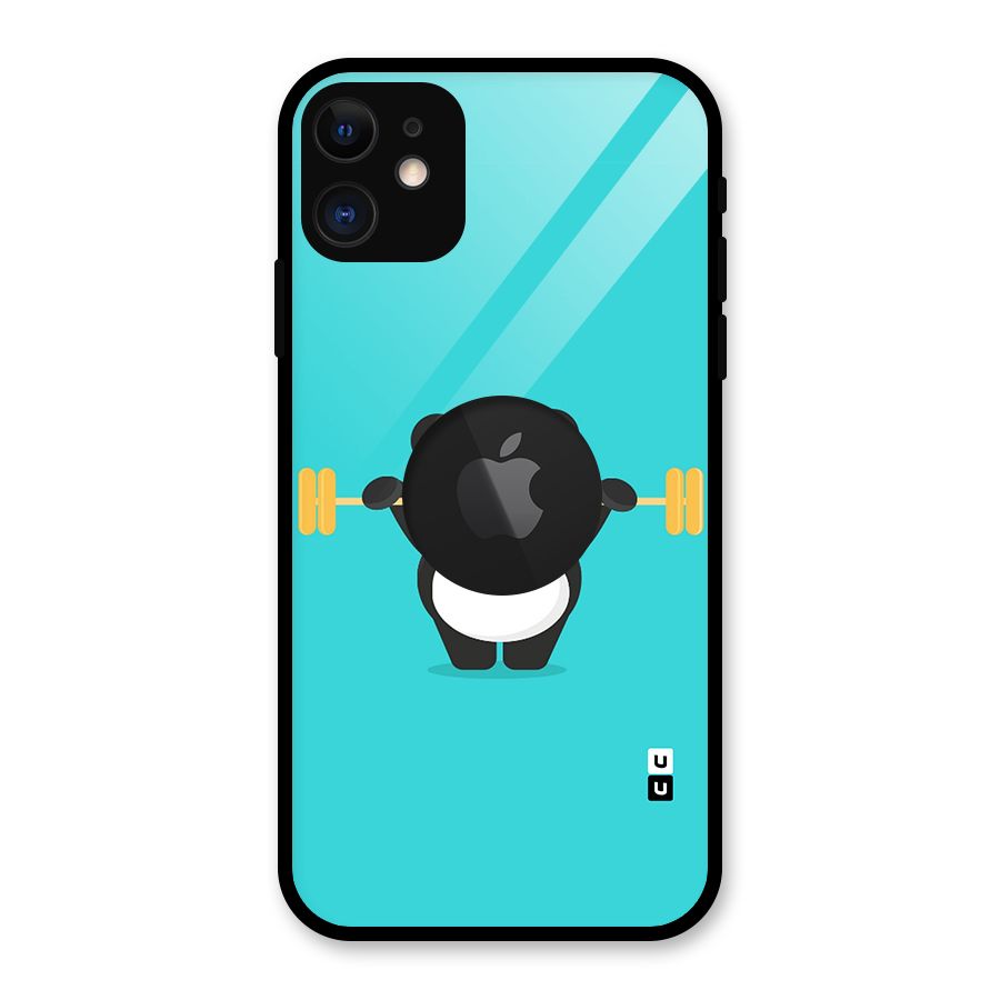 Cute Weightlifting Panda Glass Back Case for iPhone 11 Logo Cut