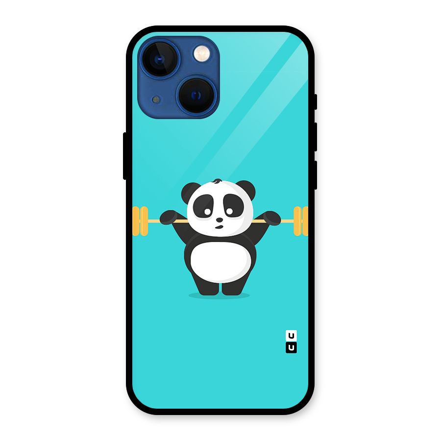 Cute Weightlifting Panda Glass Back Case for iPhone 13 Mini