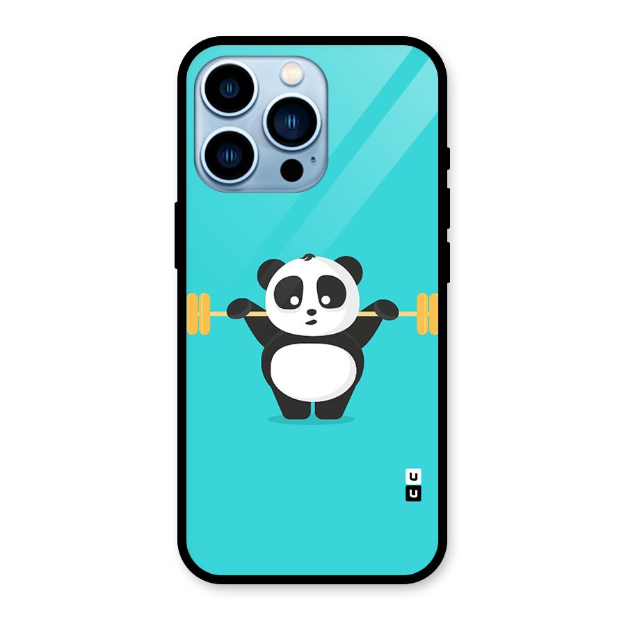 Cute Weightlifting Panda Glass Back Case for iPhone 13 Pro