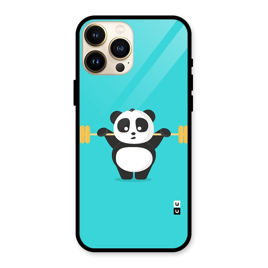 Cute Weightlifting Panda Glass Back Case for iPhone 13 Pro Max