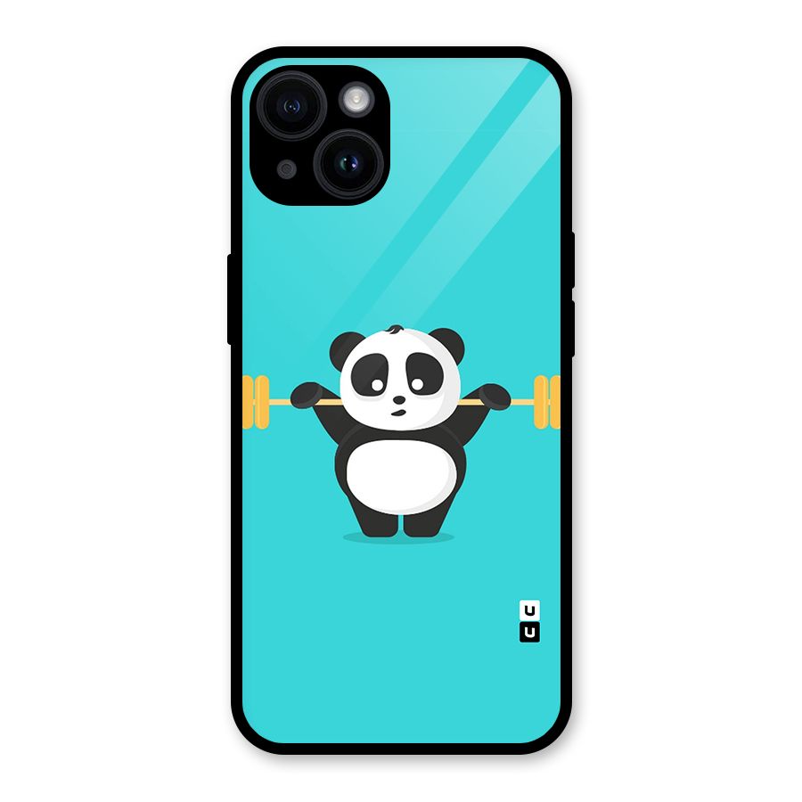 Cute Weightlifting Panda Glass Back Case for iPhone 14