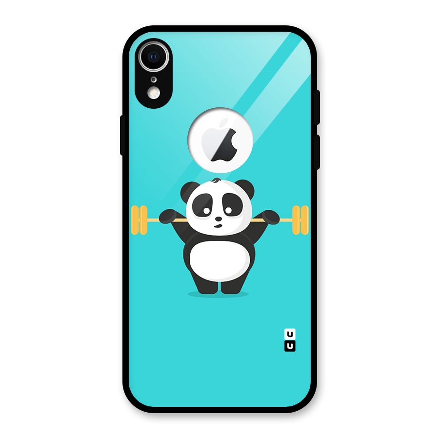 Cute Weightlifting Panda Glass Back Case for iPhone XR Logo Cut