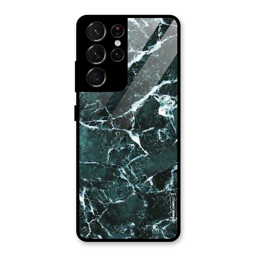 Dark Green Marble Glass Back Case for Galaxy S21 Ultra 5G