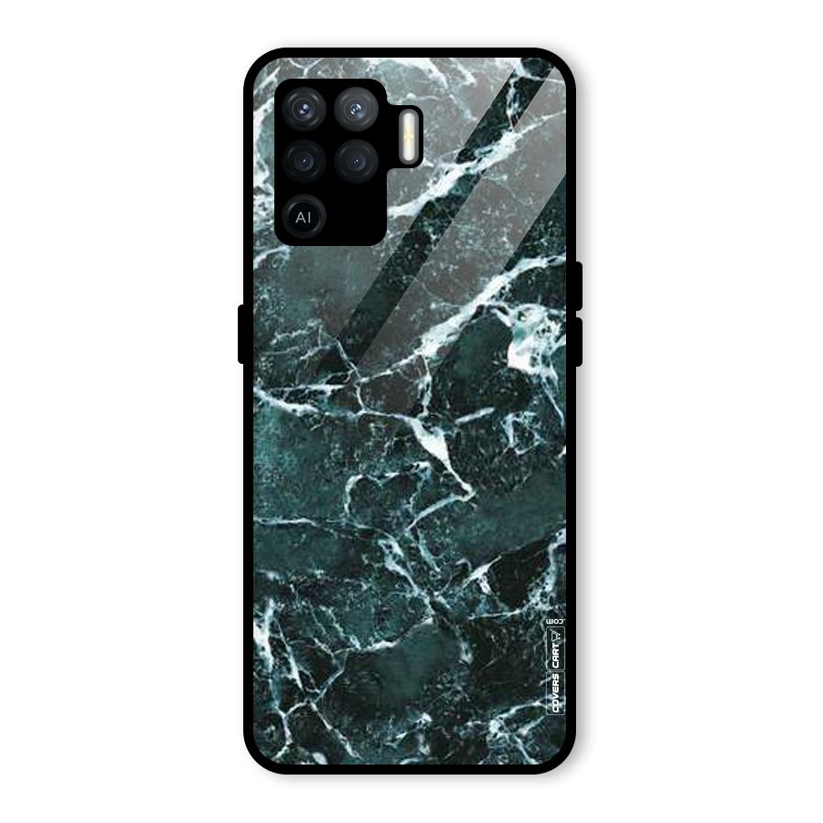 Dark Green Marble Glass Back Case for Oppo F19 Pro