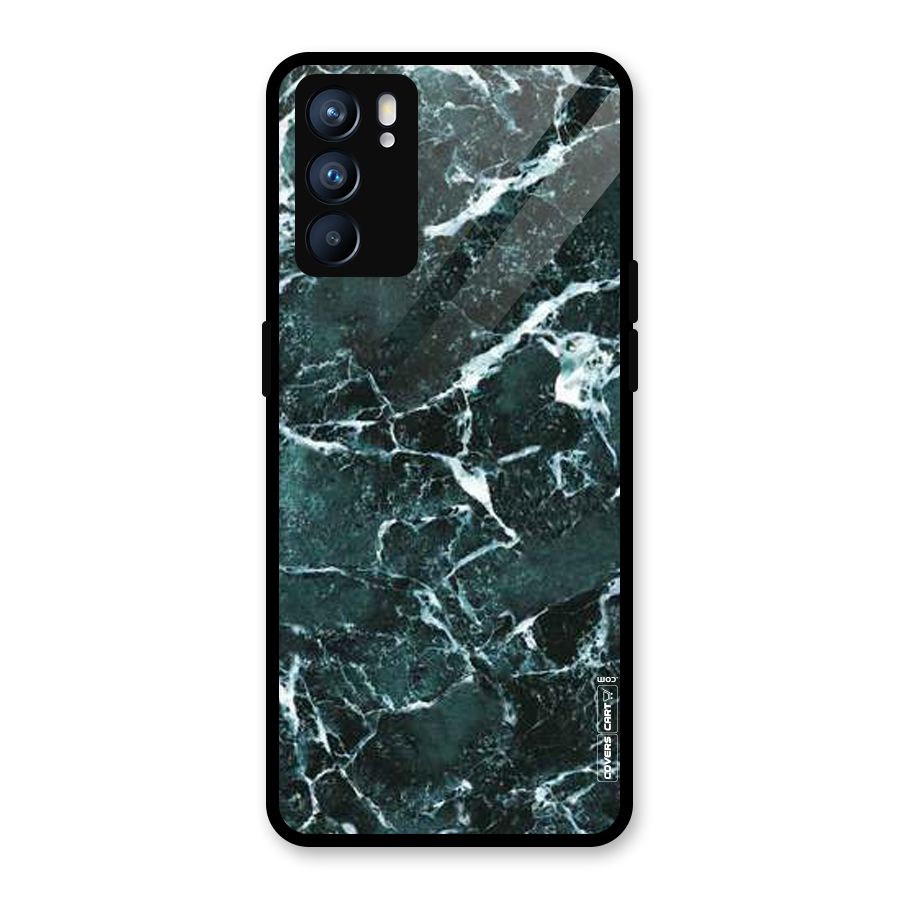 Dark Green Marble Glass Back Case for Oppo Reno6 5G