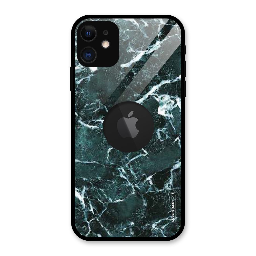 Dark Green Marble Glass Back Case for iPhone 11 Logo Cut