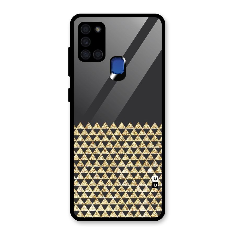 Dark Grey Golden Triangles Glass Back Case for Galaxy A21s