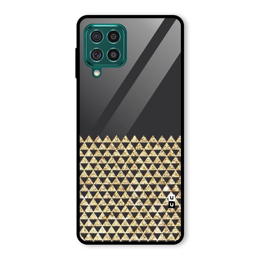 Dark Grey Golden Triangles Glass Back Case for Galaxy F62