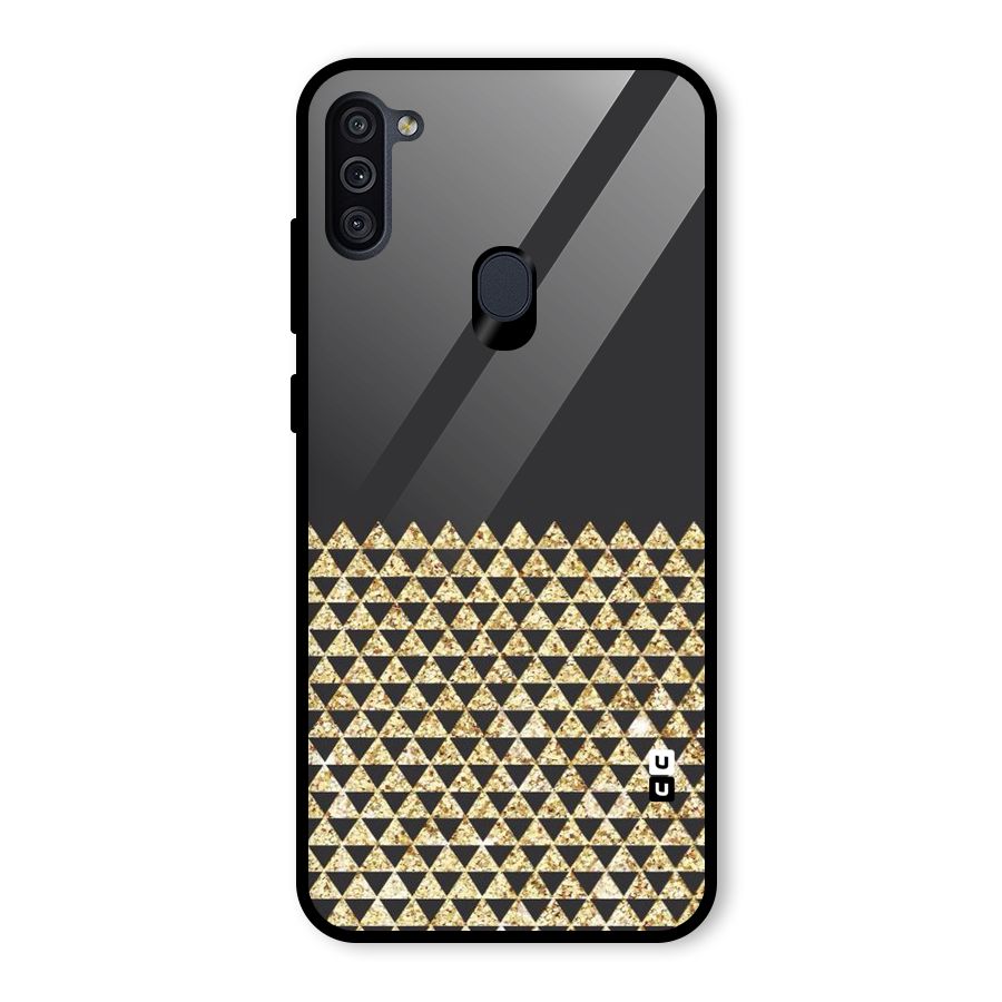 Dark Grey Golden Triangles Glass Back Case for Galaxy M11