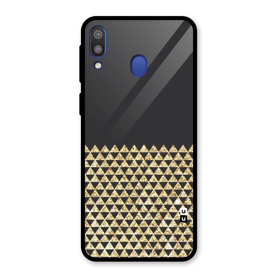 Dark Grey Golden Triangles Glass Back Case for Galaxy M20