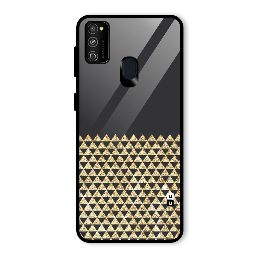 Dark Grey Golden Triangles Glass Back Case for Galaxy M30s