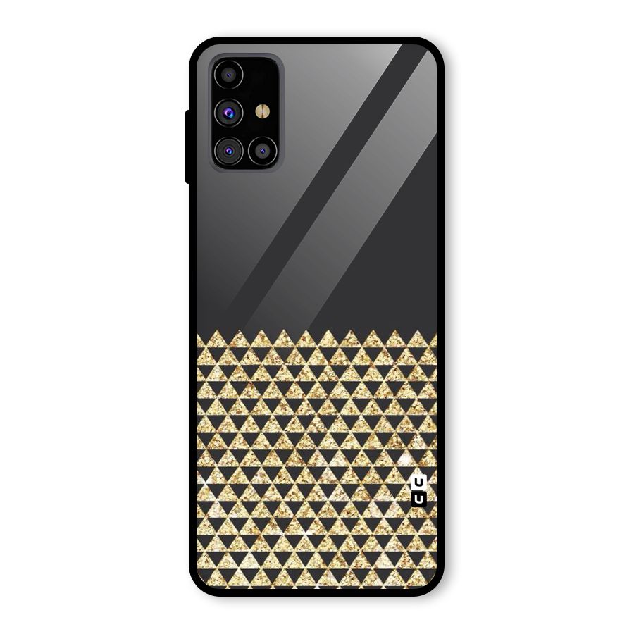 Dark Grey Golden Triangles Glass Back Case for Galaxy M31s