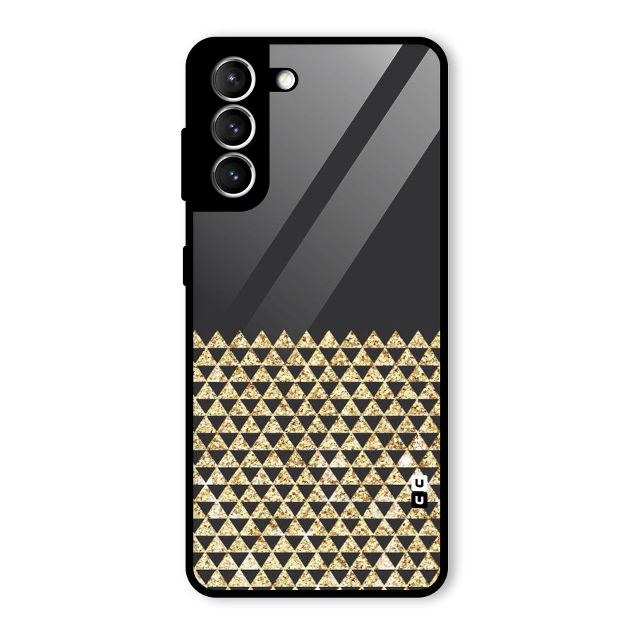Dark Grey Golden Triangles Glass Back Case for Galaxy S21 5G