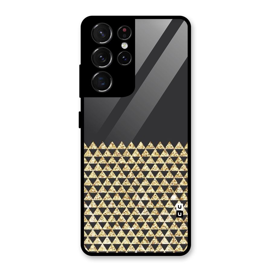 Dark Grey Golden Triangles Glass Back Case for Galaxy S21 Ultra 5G