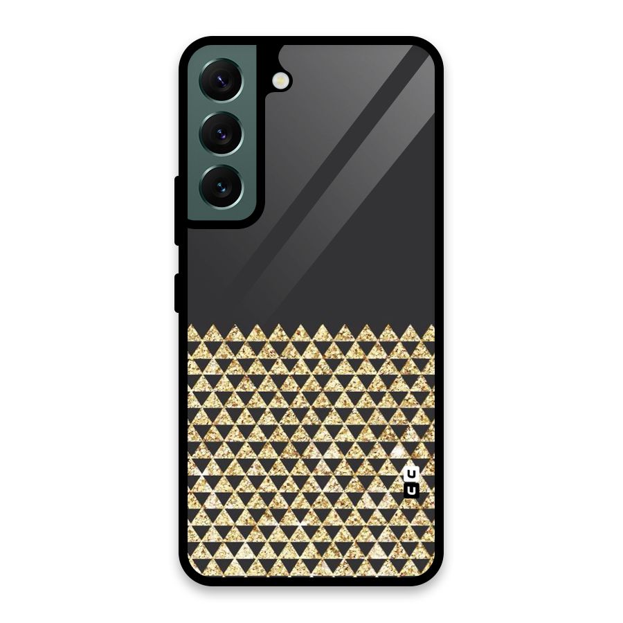 Dark Grey Golden Triangles Glass Back Case for Galaxy S22 5G