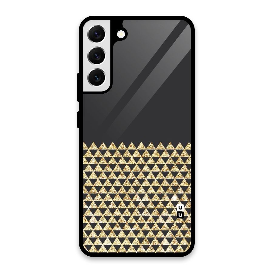 Dark Grey Golden Triangles Glass Back Case for Galaxy S22 Plus 5G