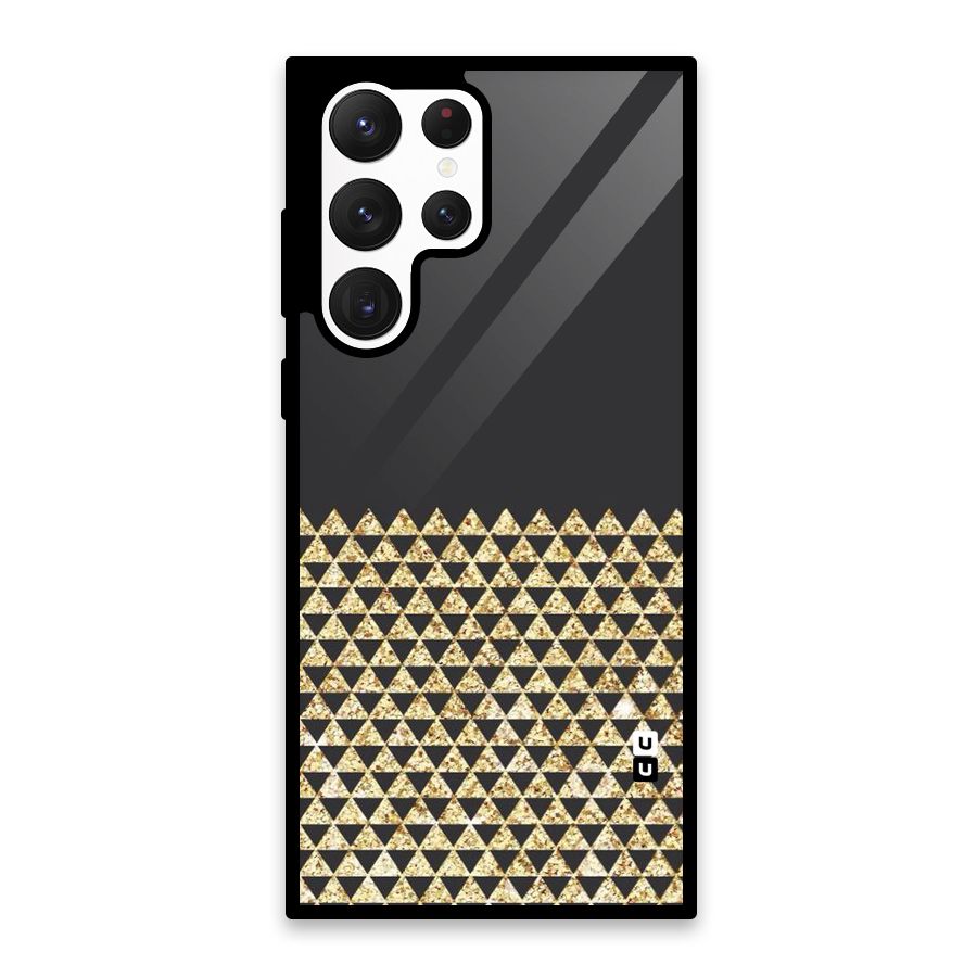 Dark Grey Golden Triangles Glass Back Case for Galaxy S22 Ultra 5G