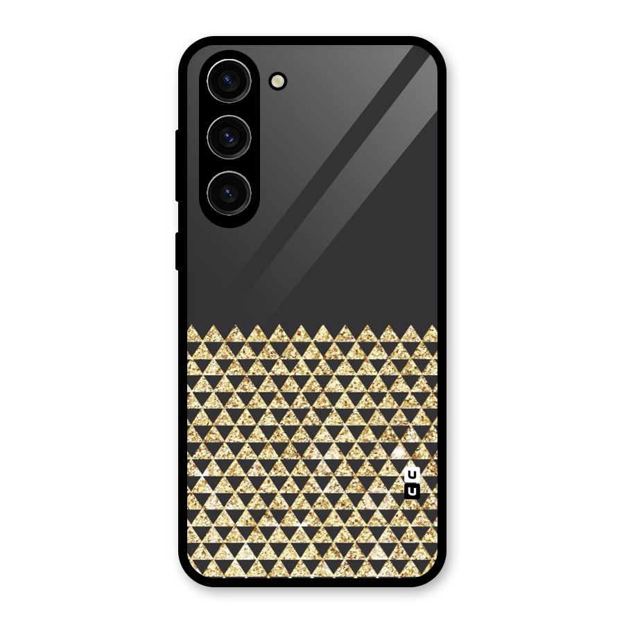 Dark Grey Golden Triangles Glass Back Case for Galaxy S23 Plus