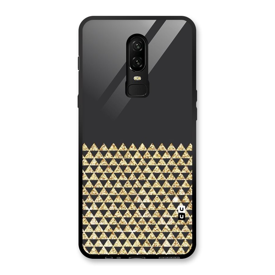 Dark Grey Golden Triangles Glass Back Case for OnePlus 6