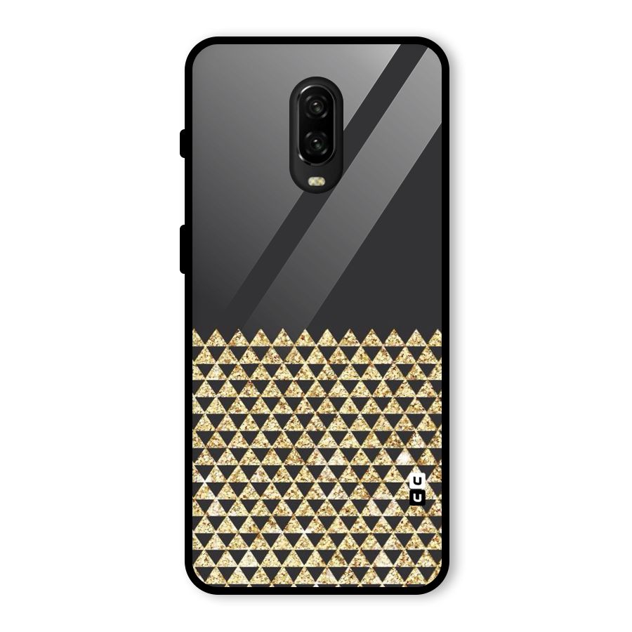 Dark Grey Golden Triangles Glass Back Case for OnePlus 6T