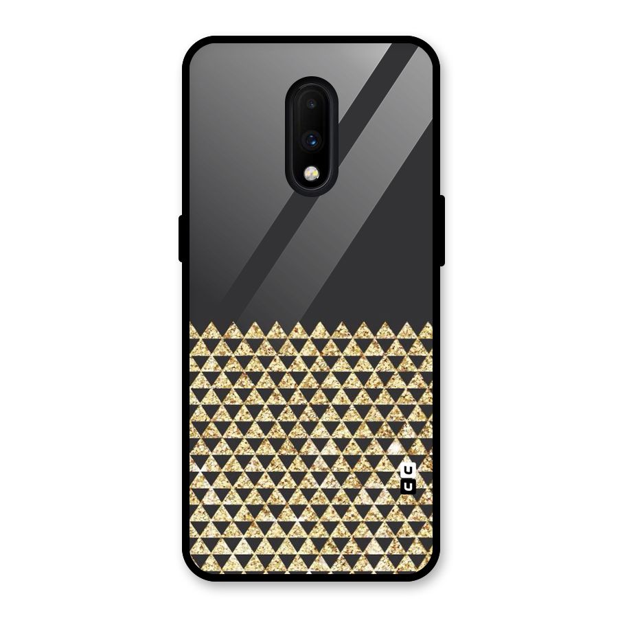Dark Grey Golden Triangles Glass Back Case for OnePlus 7