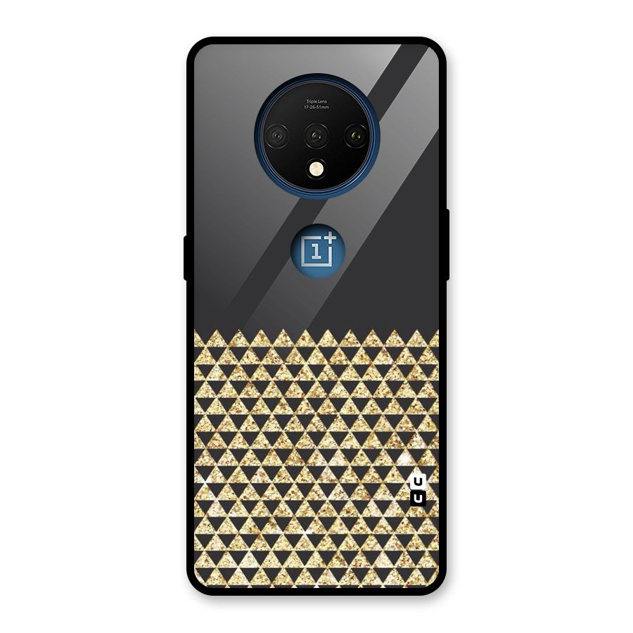 Dark Grey Golden Triangles Glass Back Case for OnePlus 7T