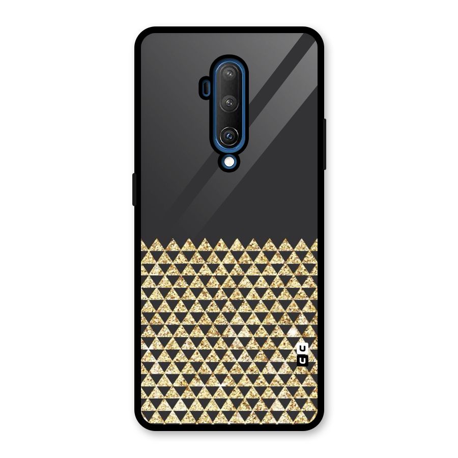 Dark Grey Golden Triangles Glass Back Case for OnePlus 7T Pro